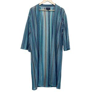 Women's Medium Blue Teal Open Front Knit Beachy Vacation Festival Kimono Coverup